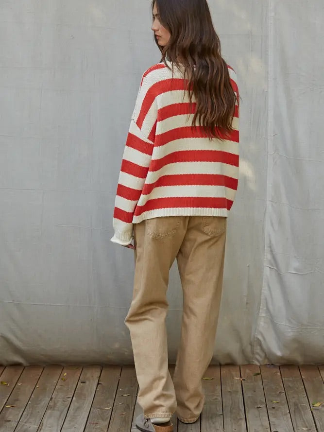 Knit Sweater Polyester American Flag Striped Top