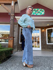 Mighty High Rise Wide Leg Pant model profile outside facing right