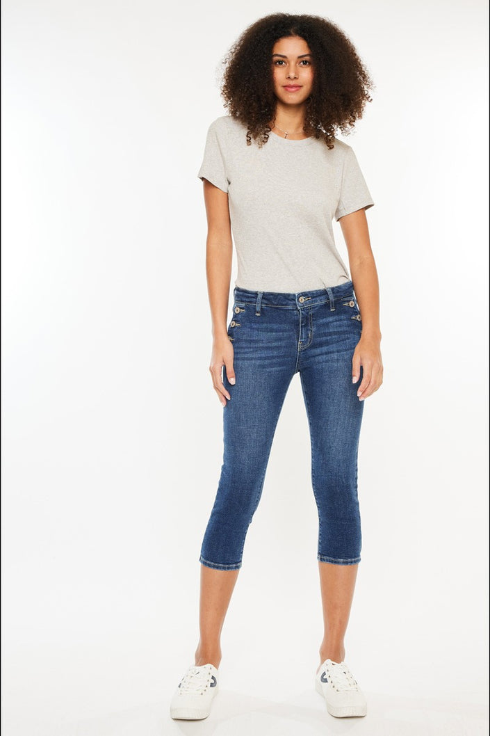Marie Front Pocket Button Mid Rise Capri Jeans front