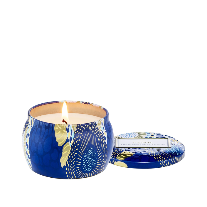 Mediterranean Lemon  MINI TIN CANDLE lit