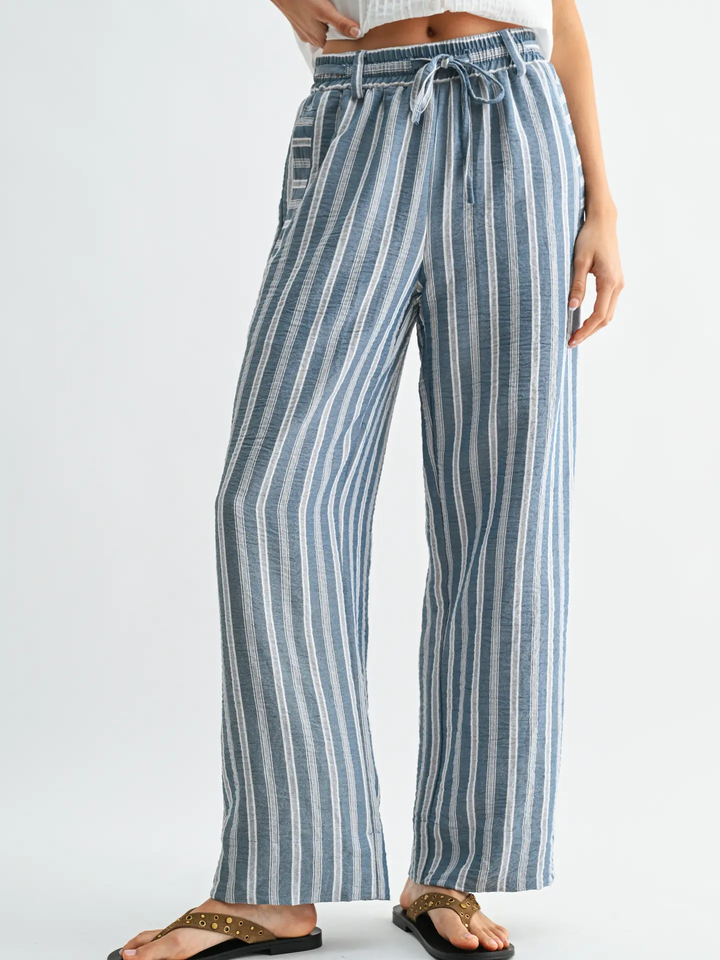 Striped Wide Leg Drawstring Pants