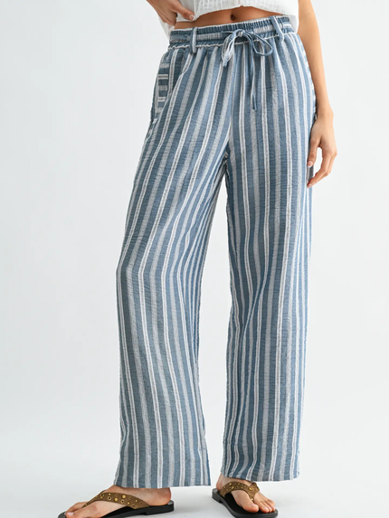 Striped Wide Leg Drawstring Pants