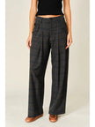 Audrey Classic Plaid Pleated Pants, grey multi-front