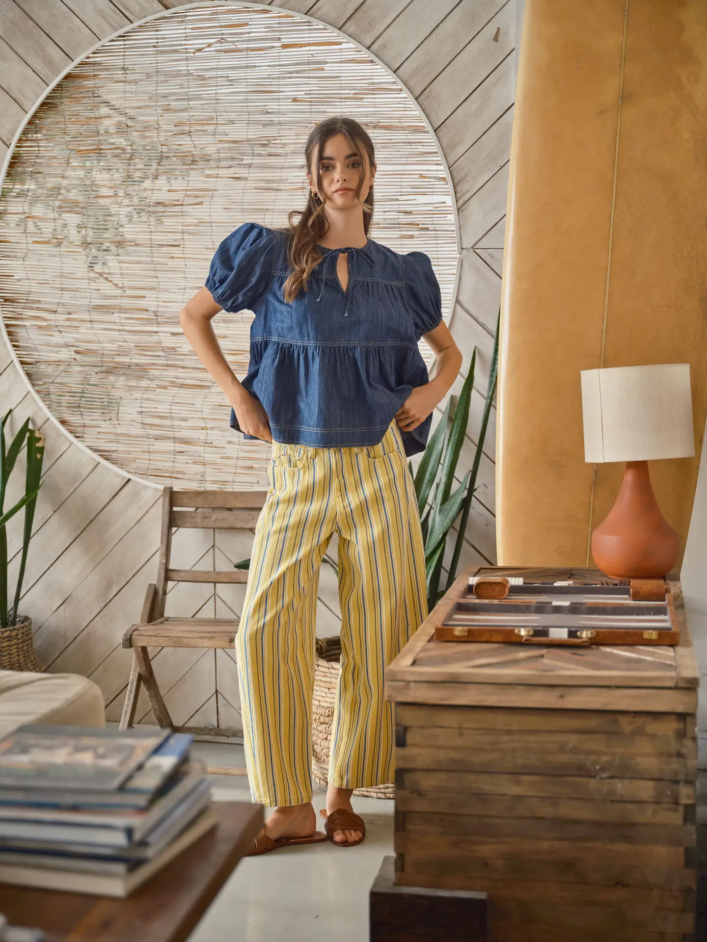Karen Striped Barrel Pant Yellow