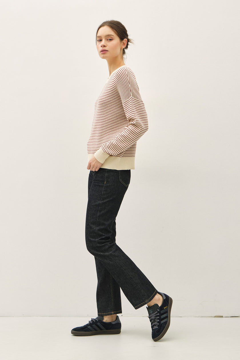 Lightweight Striped Longsleeve Sweater with Acccents side