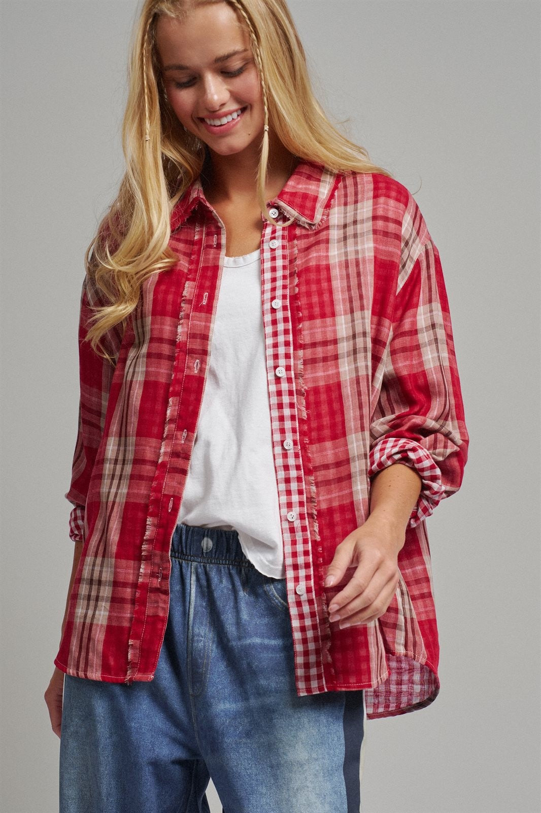 Oversized Plaid Cotton Button-Down Shirt
