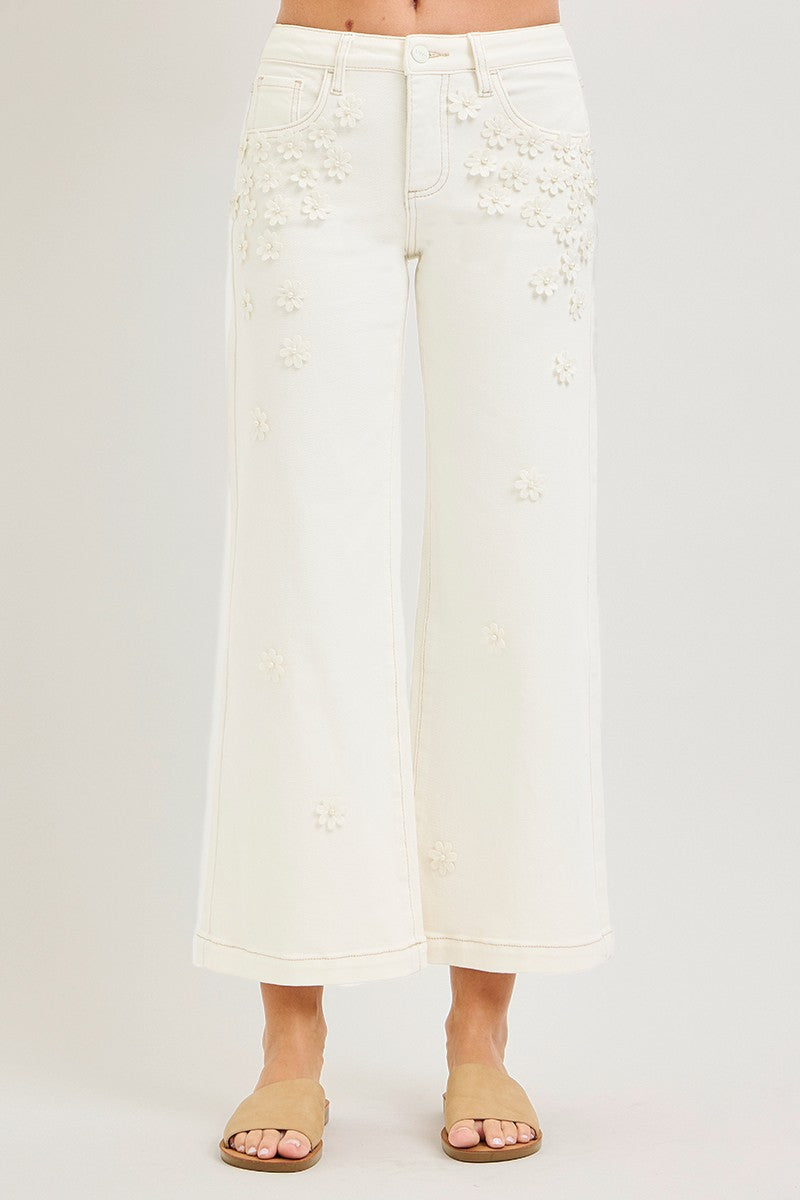 Elli Mid Rise Crop Flower Pants, cream-front