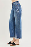 Oregon Flower Slouchy Crop Barrel Jeans dark wash-side