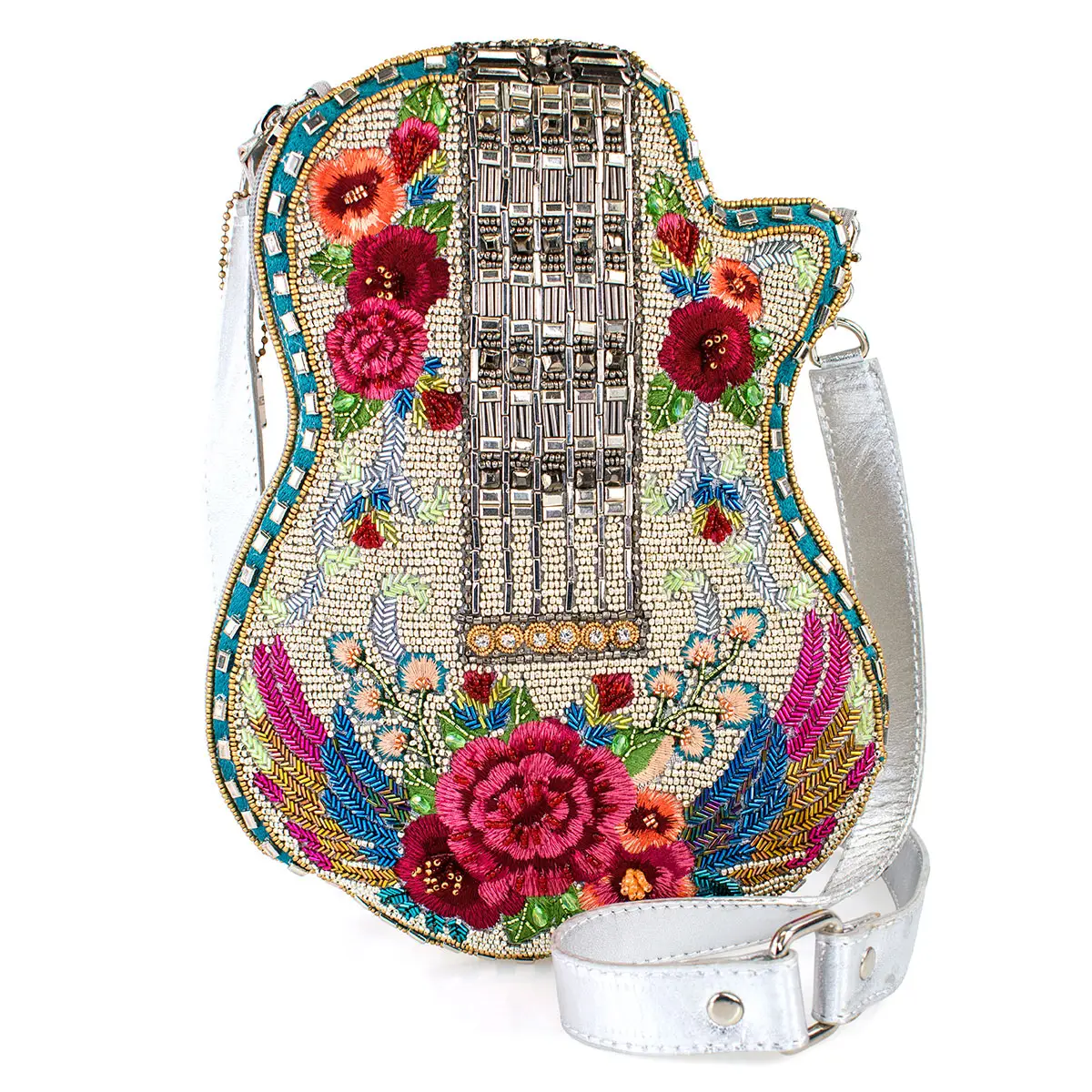 Metallic Melody Flower and Wings Guitar Crossbody Handbag front