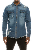 Todd Men's Ripped Denim Overshirt denim