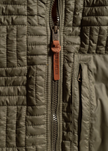 Forrester Jacket Olive zipper and quilt closeup