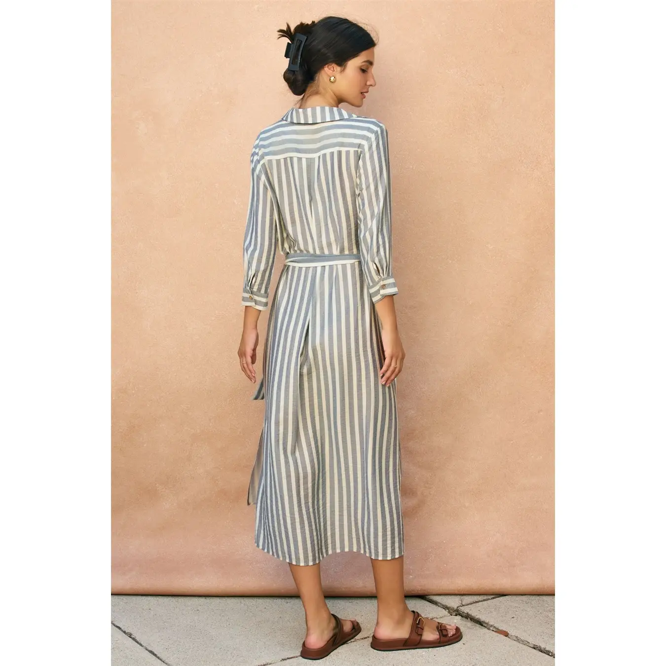 Saltwater Stripe Belted Maxi Shirt Dress