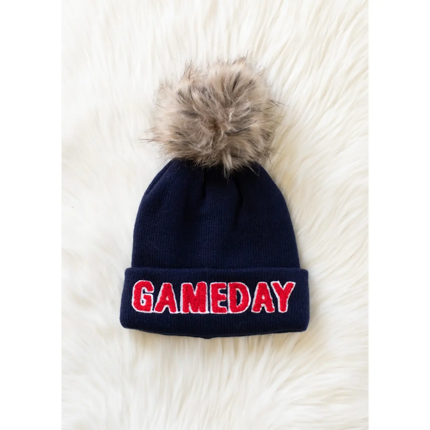 Game Day Pom Beanie, navy/red-front