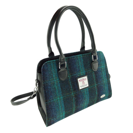 Authentic Tartan Harris Tweed Midi Tote Bag - Blue with Turquoise Overcheck