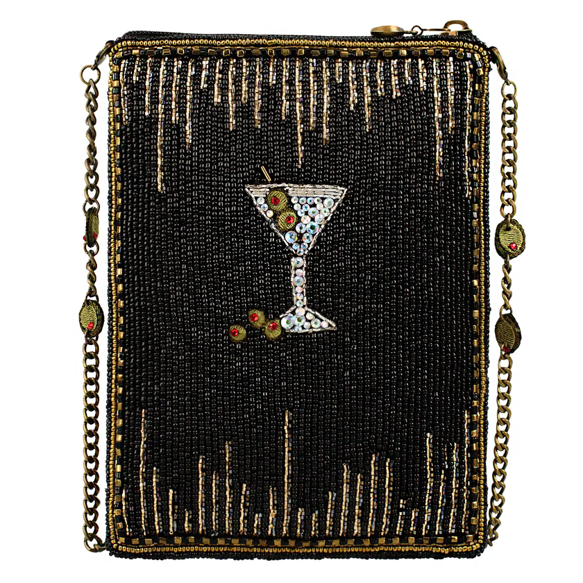 Sip Happens Black and Diamond Beaded Martini Crossbody back