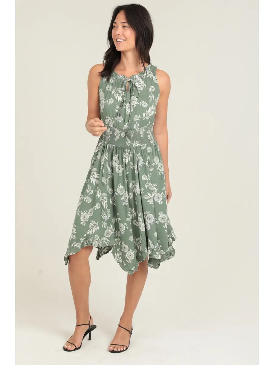 Floral Print Tank Dress with Elastic Waist