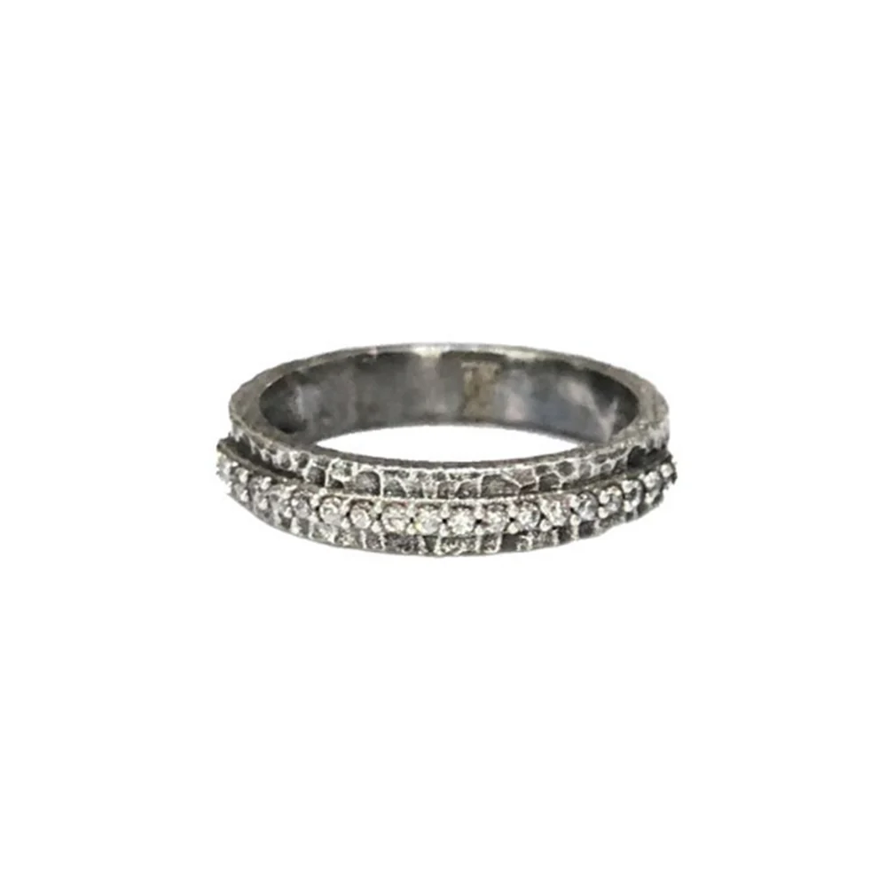 R087-VS/CLR VINTAGE SILVER EGY CRYSTAL THIN BAND RING