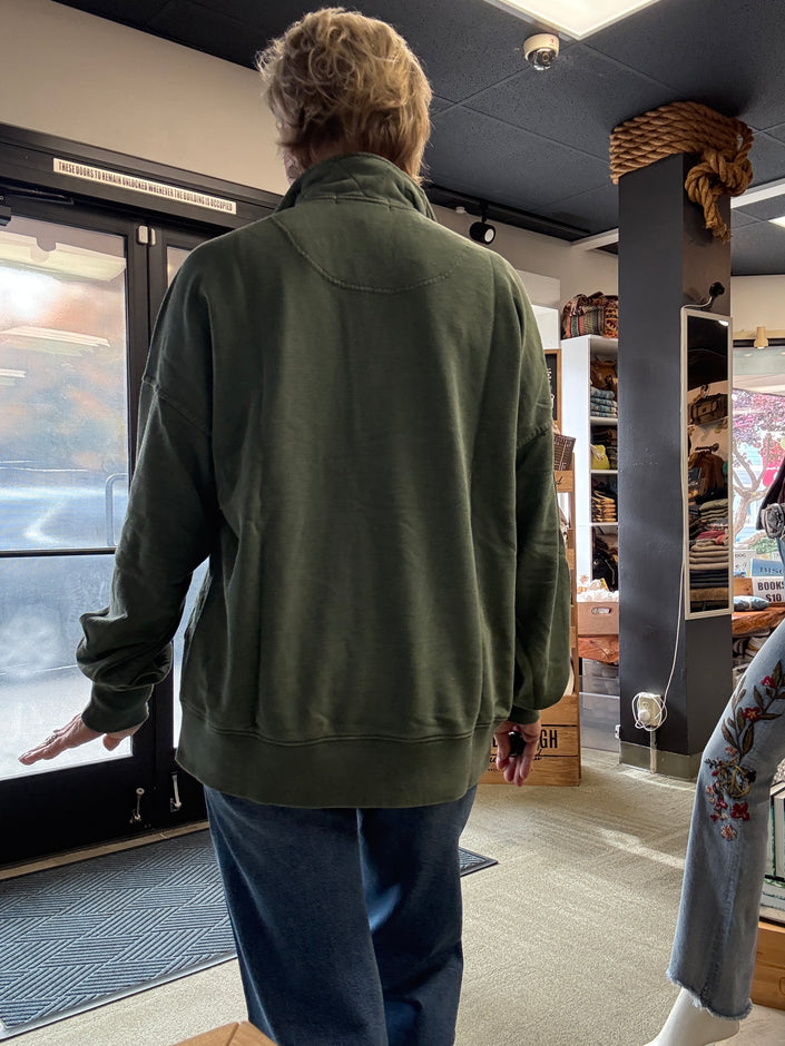 French Terry Quarter Snap Sweatshirt back regency green