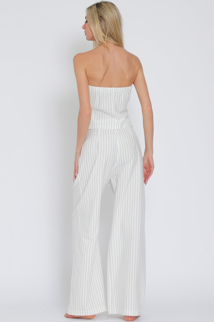 tube vest and high waisted stripe long pants set back