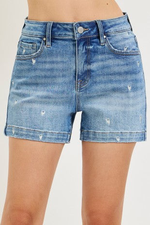 High Rise Heart Embroidered Shorts