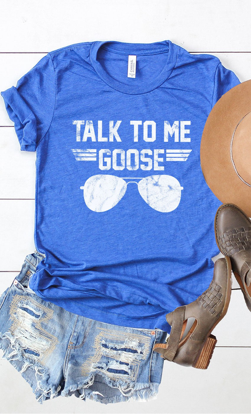 Talk to Me Goose White Ink Graphic Tee royal blue