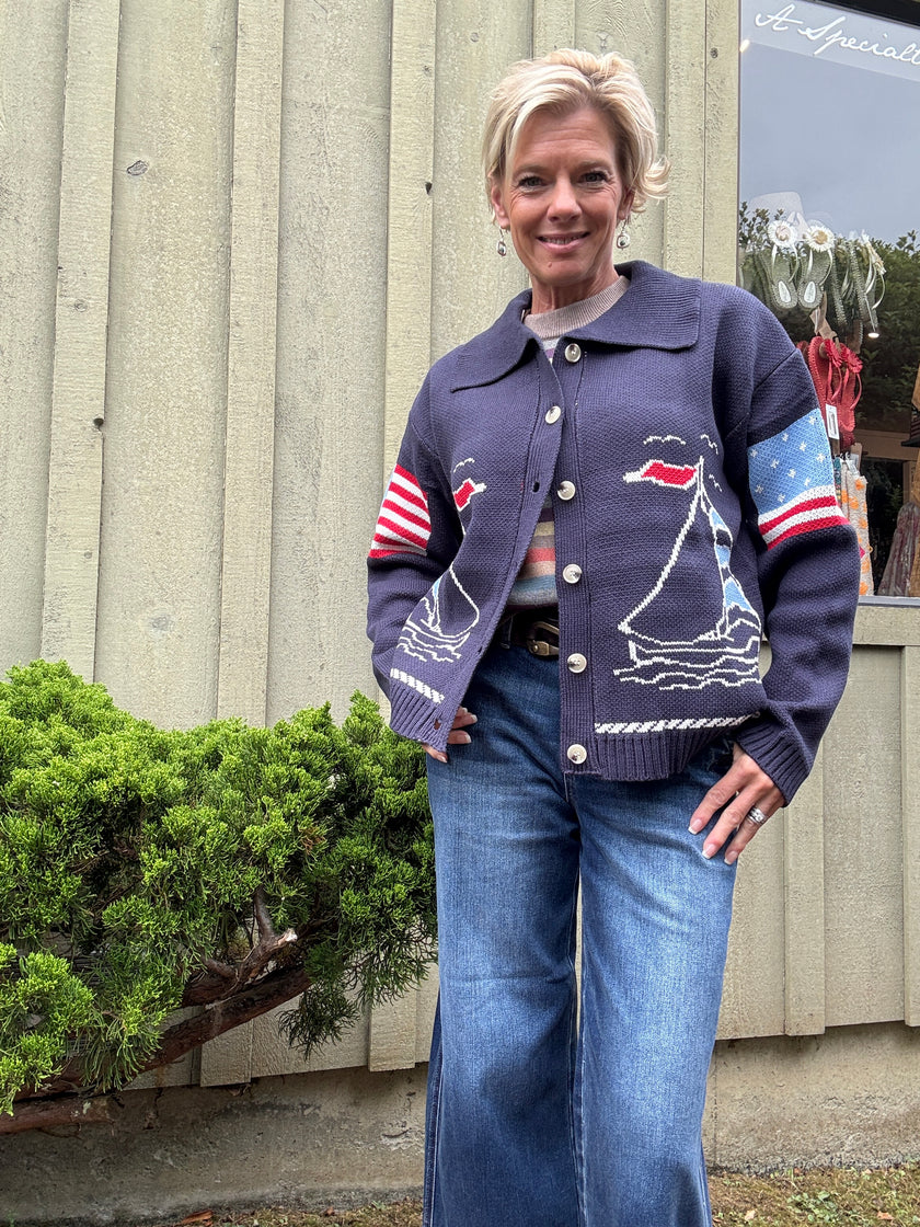 Sailboat Coastal Graphic Cardigan