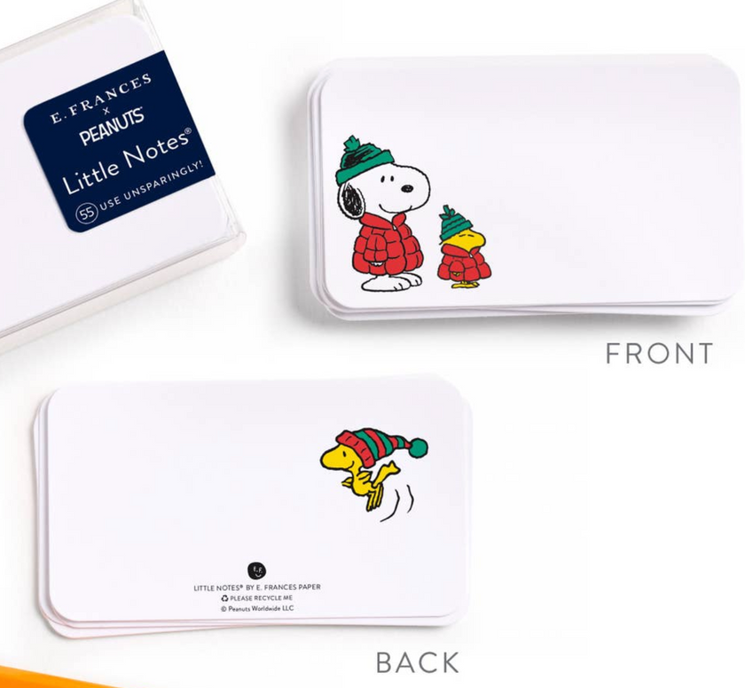 LIMITED - Little Notes Boxed Set of 55 Mini Note Cards, snoopy and woodstock-front and back