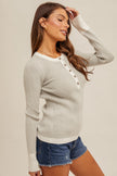 Rita Two-Tone Knit Henley Top grey side