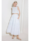 A solid woven tiered full midi skirt