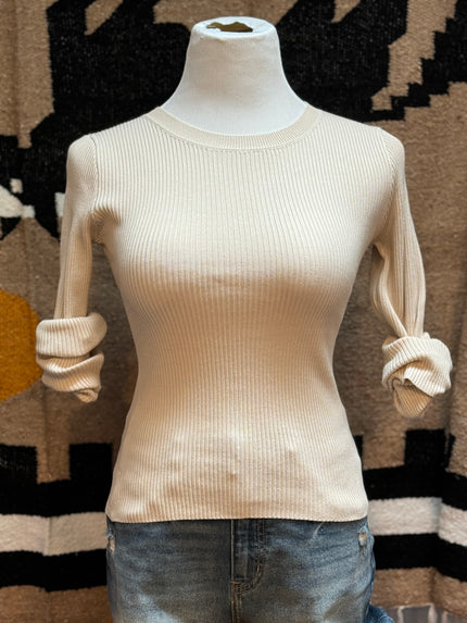 Crew Neck Rib Sweater Top natural