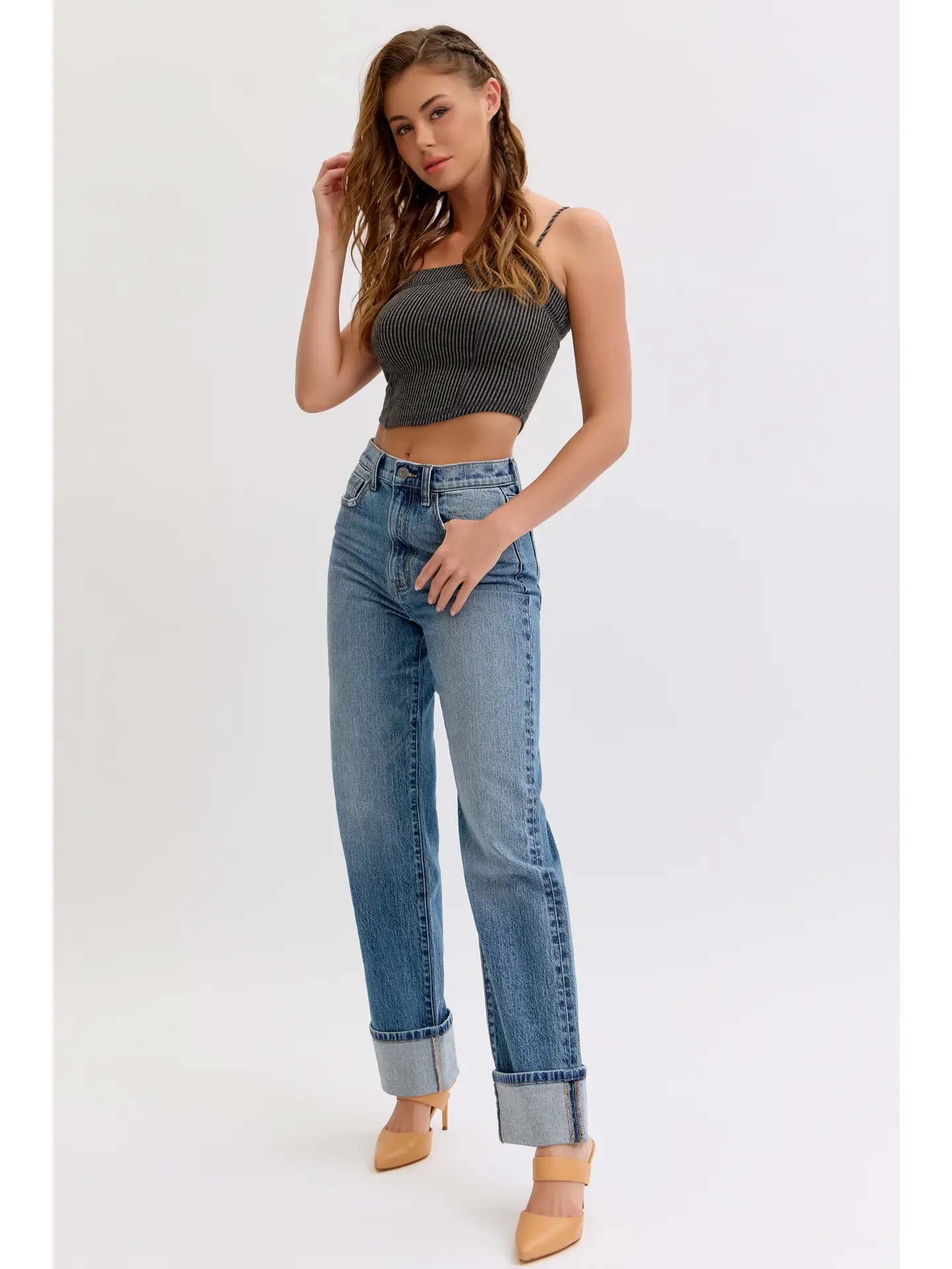 Super High Rise Dad Jean w Cuff front/side