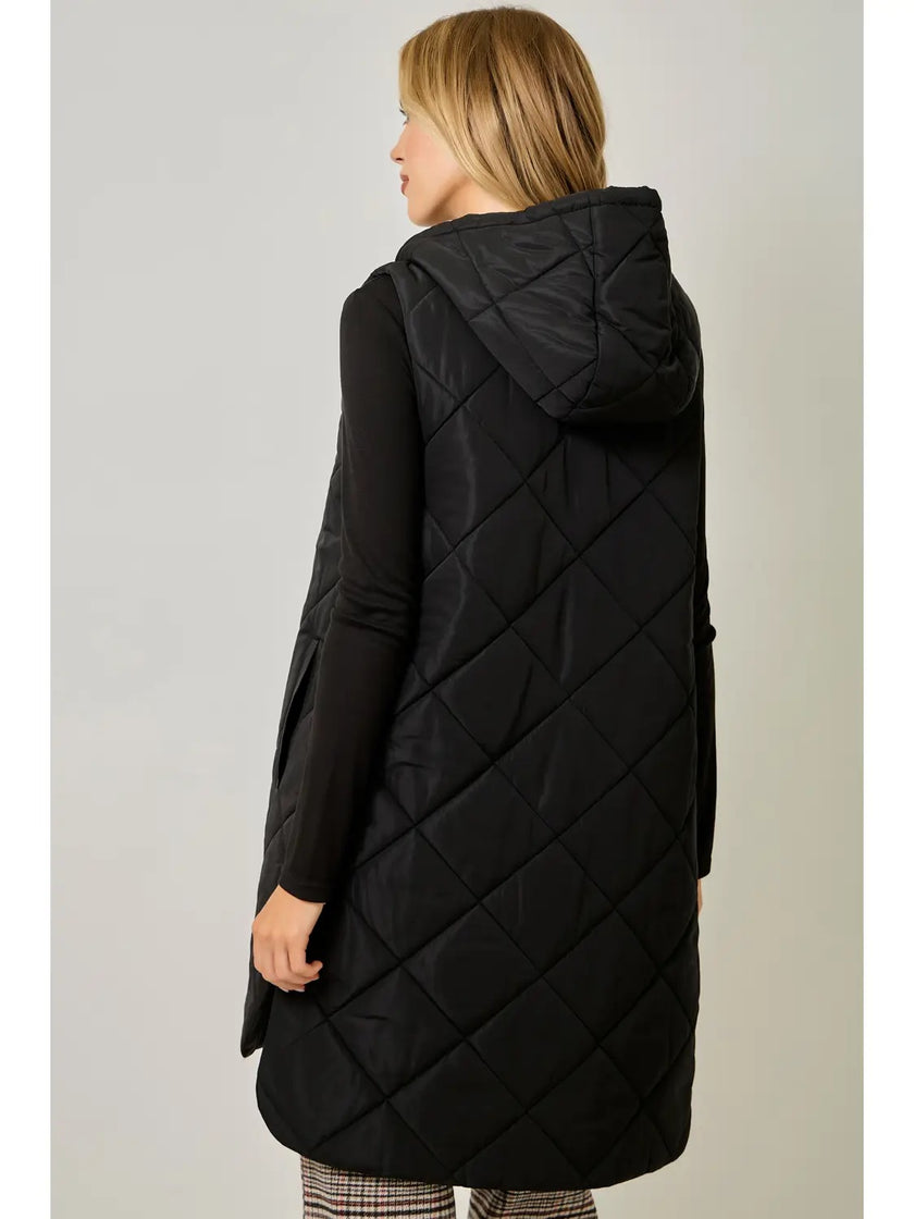 Yvonne Puffer  Quilted Long Hoodie Vest