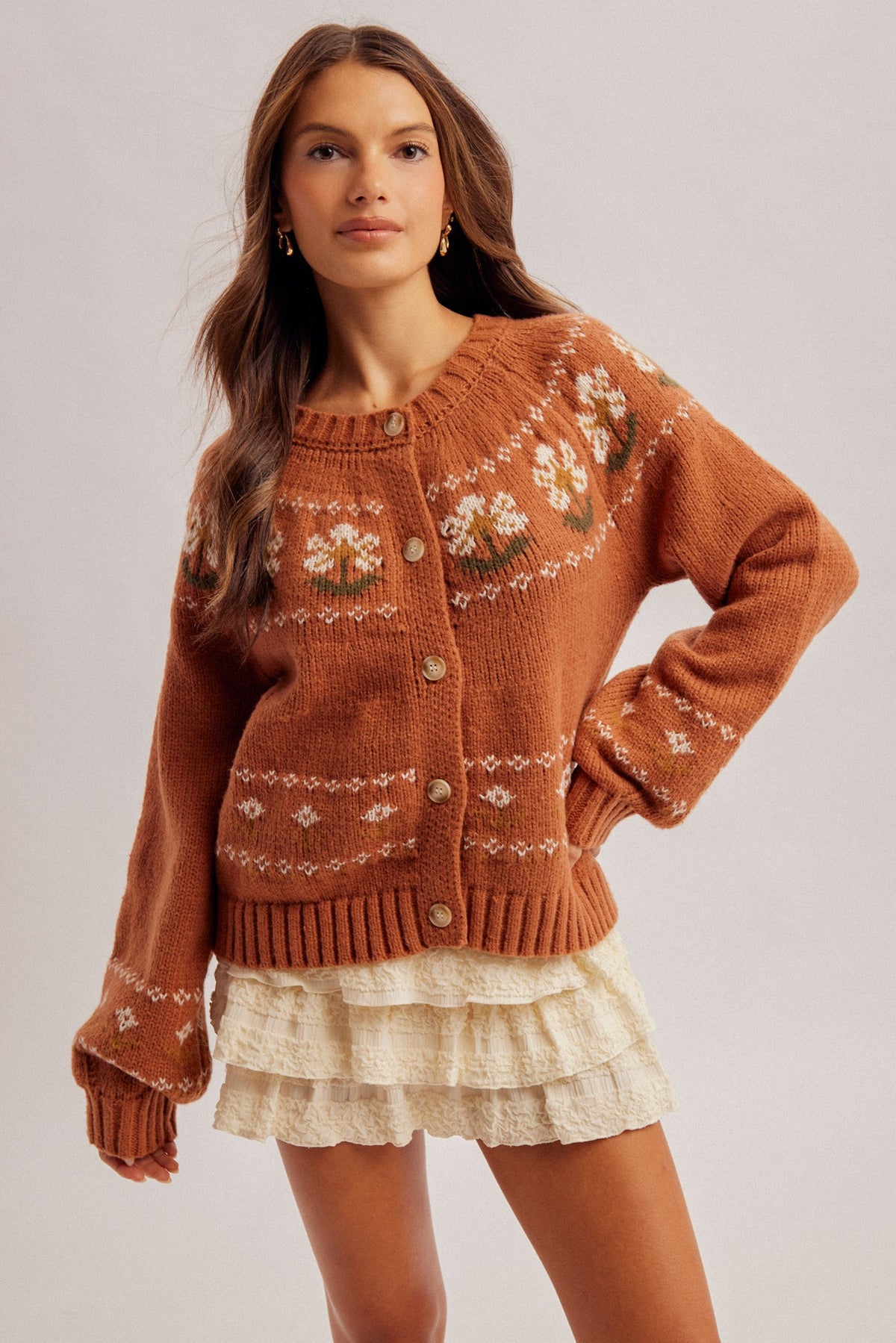 Evie Chunky Yarn Flower Motif Cardigan