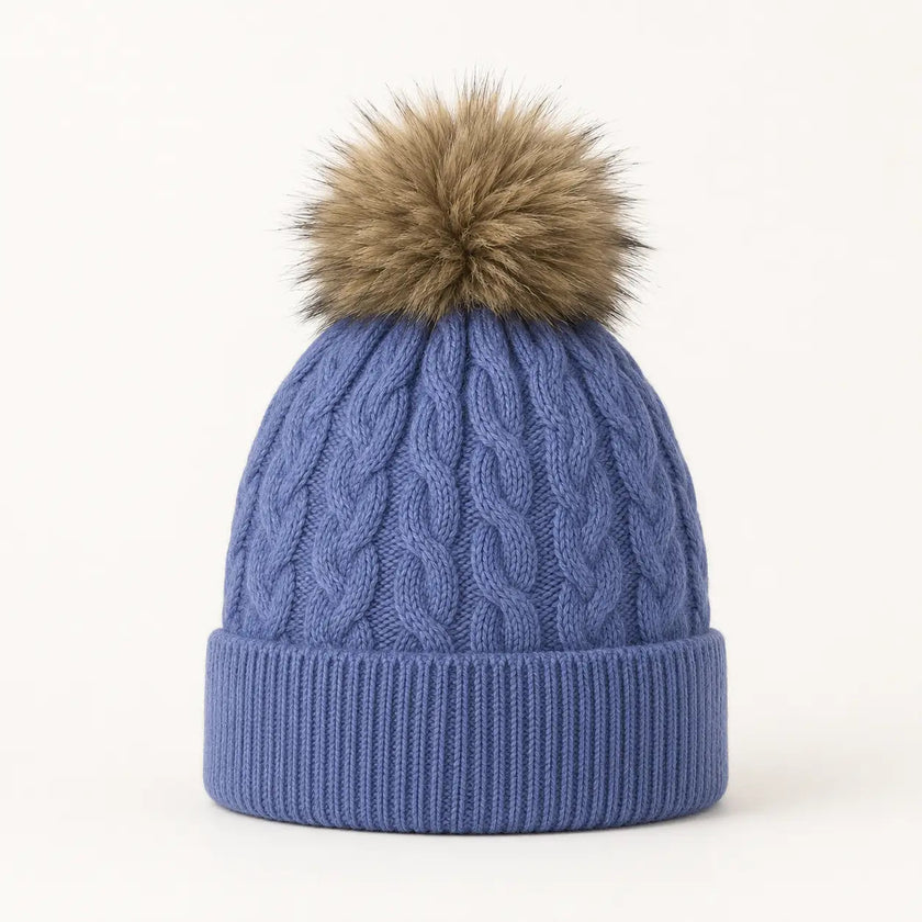 Braided Cable Knit Pom Beanie