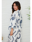Paisley Print Linen Button Down Top with Pockets