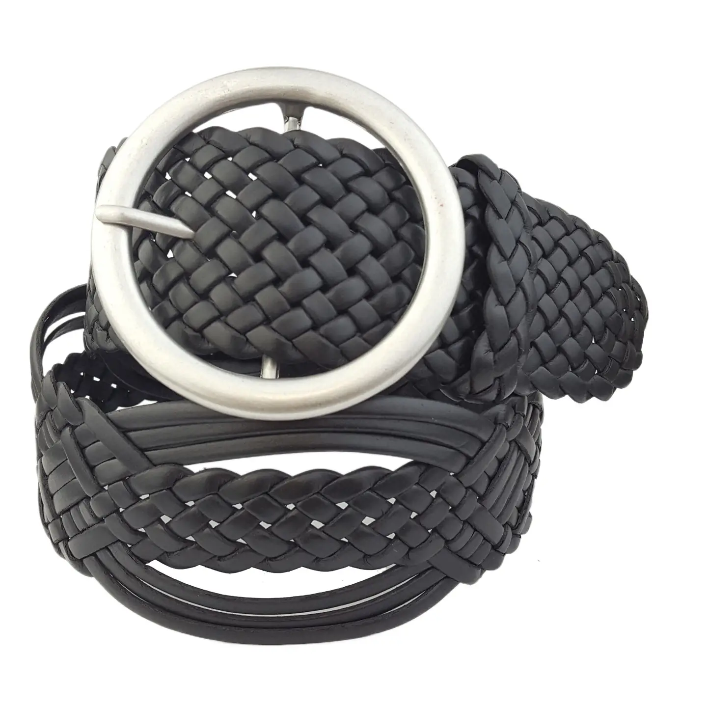Hand Braided Leather Belt with Classic Round Buckle