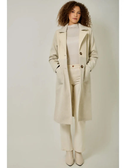 Delores Mixed Media Long Coat, almond-front
