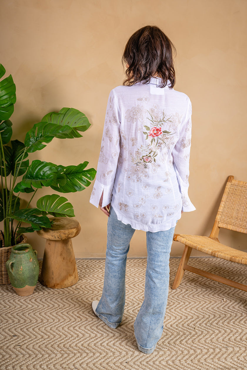 Embroidered Blouse W/Wide Split Cuff back