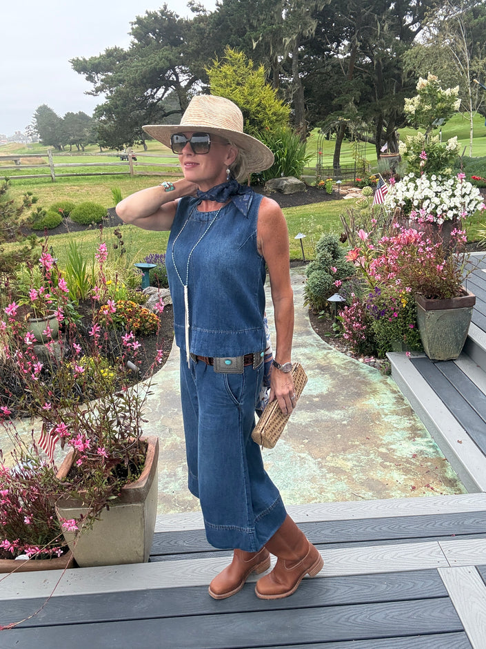 Soft Denim Sleeveless Indigo Washed Top