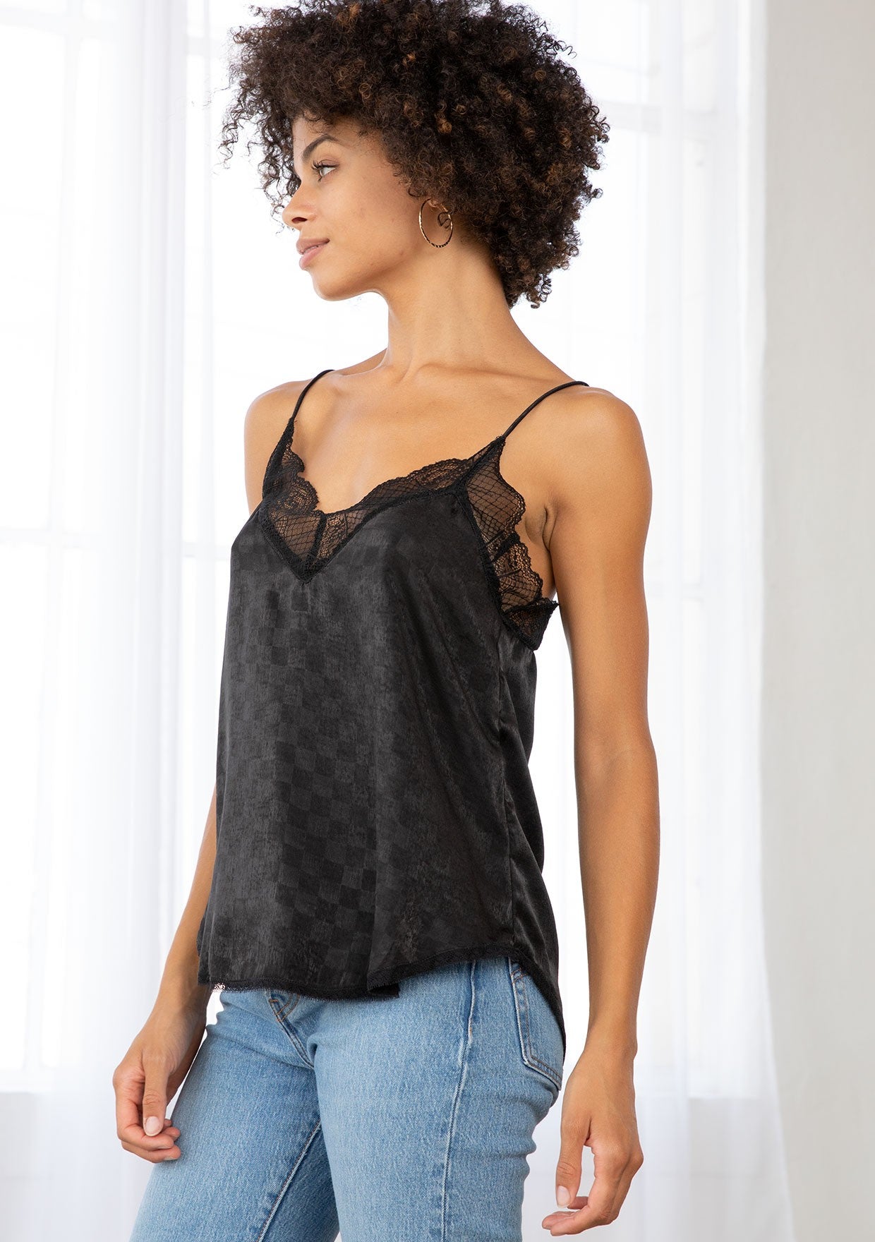 Lulu Checkered Satin Lingerie Inspired Camisole profile