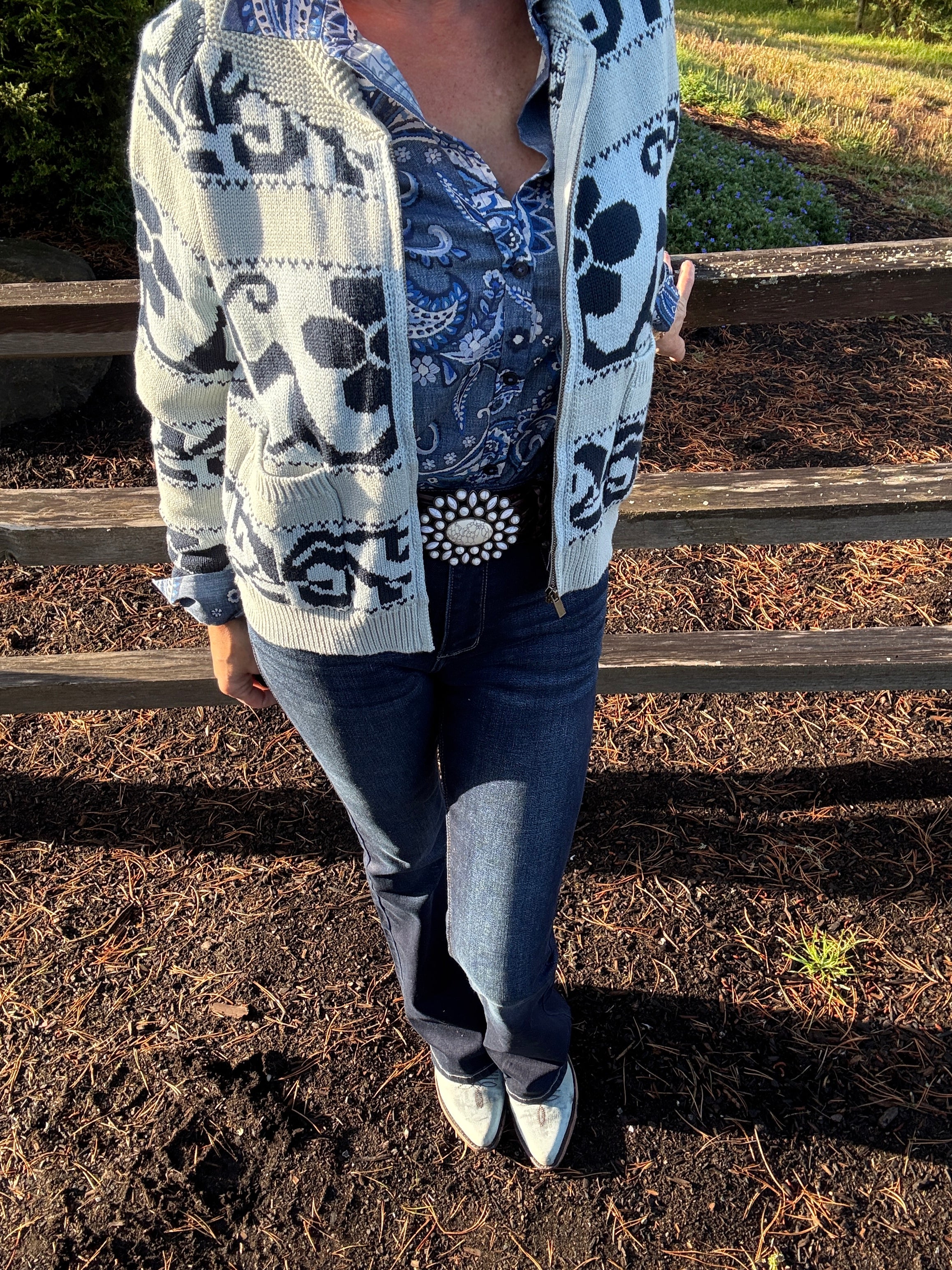 Fun Pattern Zip Cardigan close up front