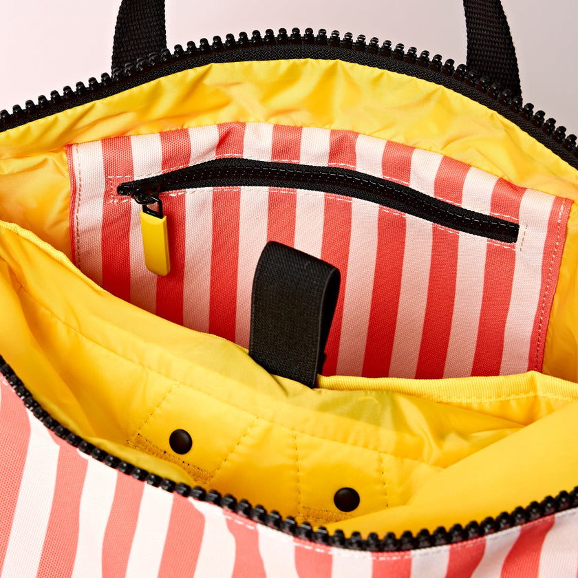 Ori London Canfield B (Seasonal) Medium Bag |red white stripe-interior detail