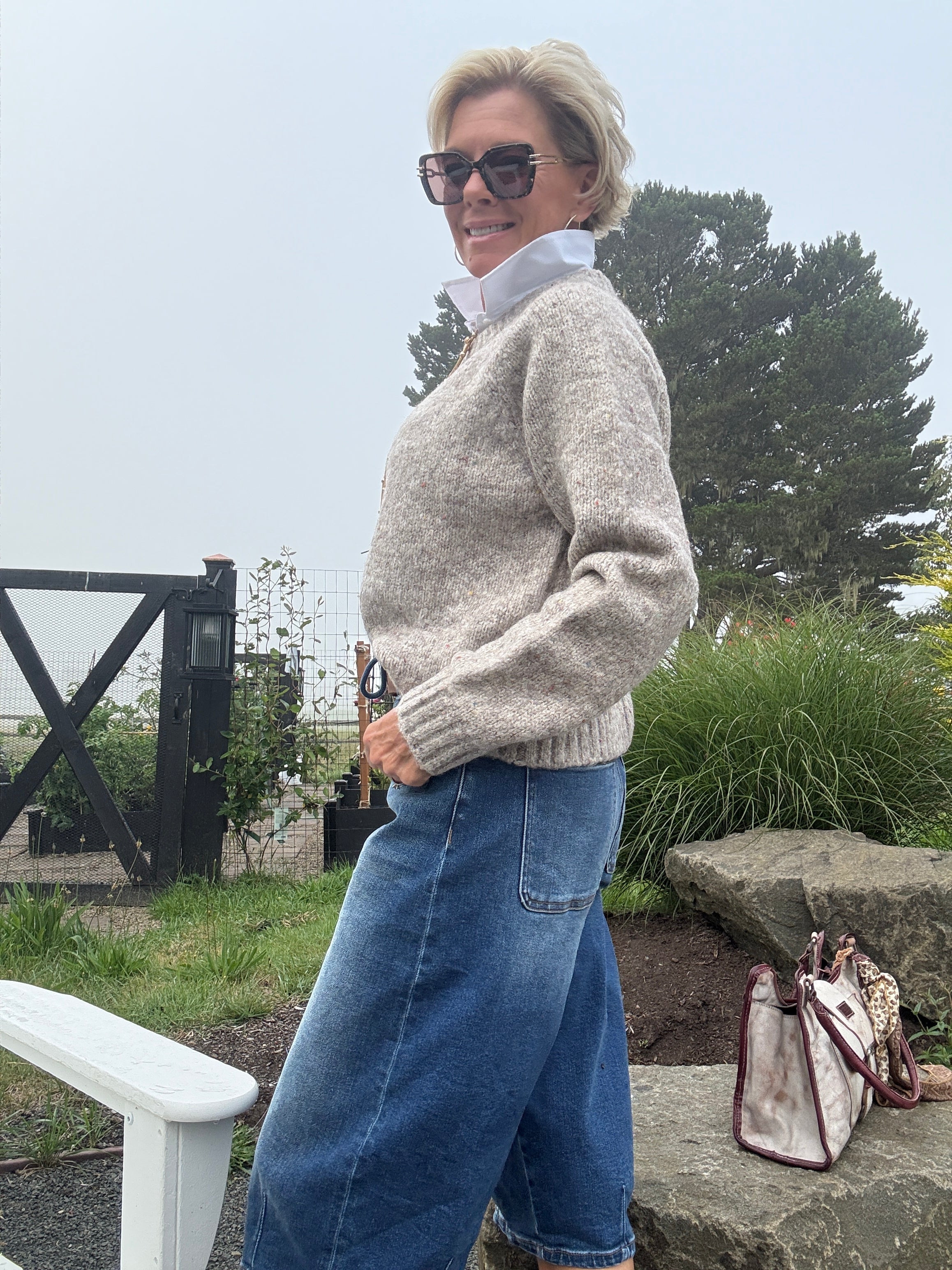 Speckled Crew Neck Knit Sweater