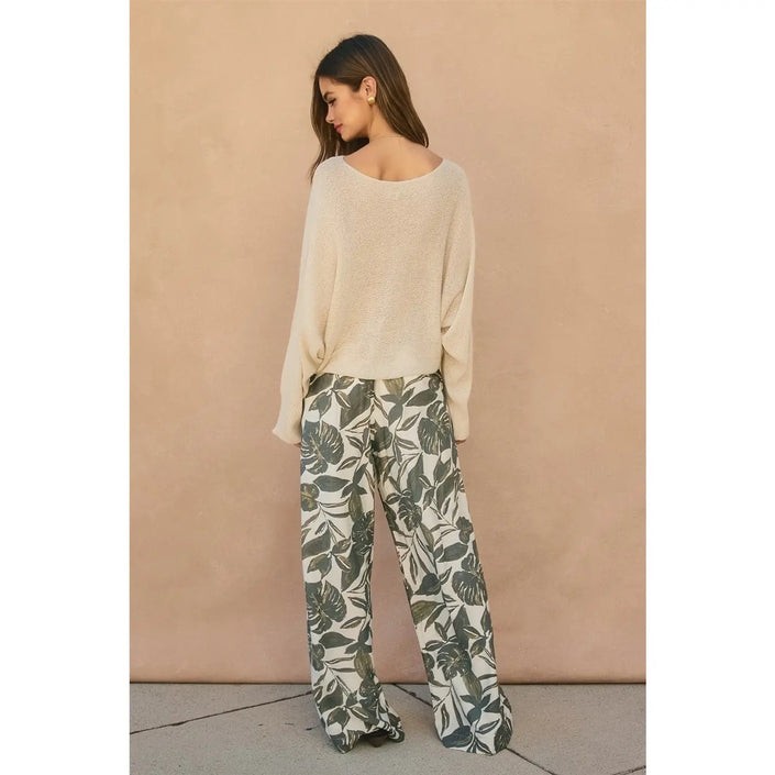 Palm Leaf Wide Leg Pants vinyard green back
