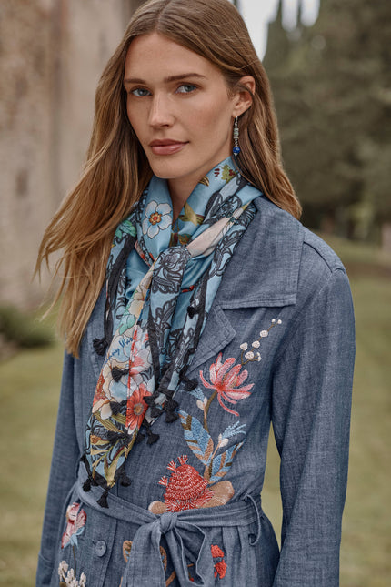 Johnny was Denim Trench Coat front close up