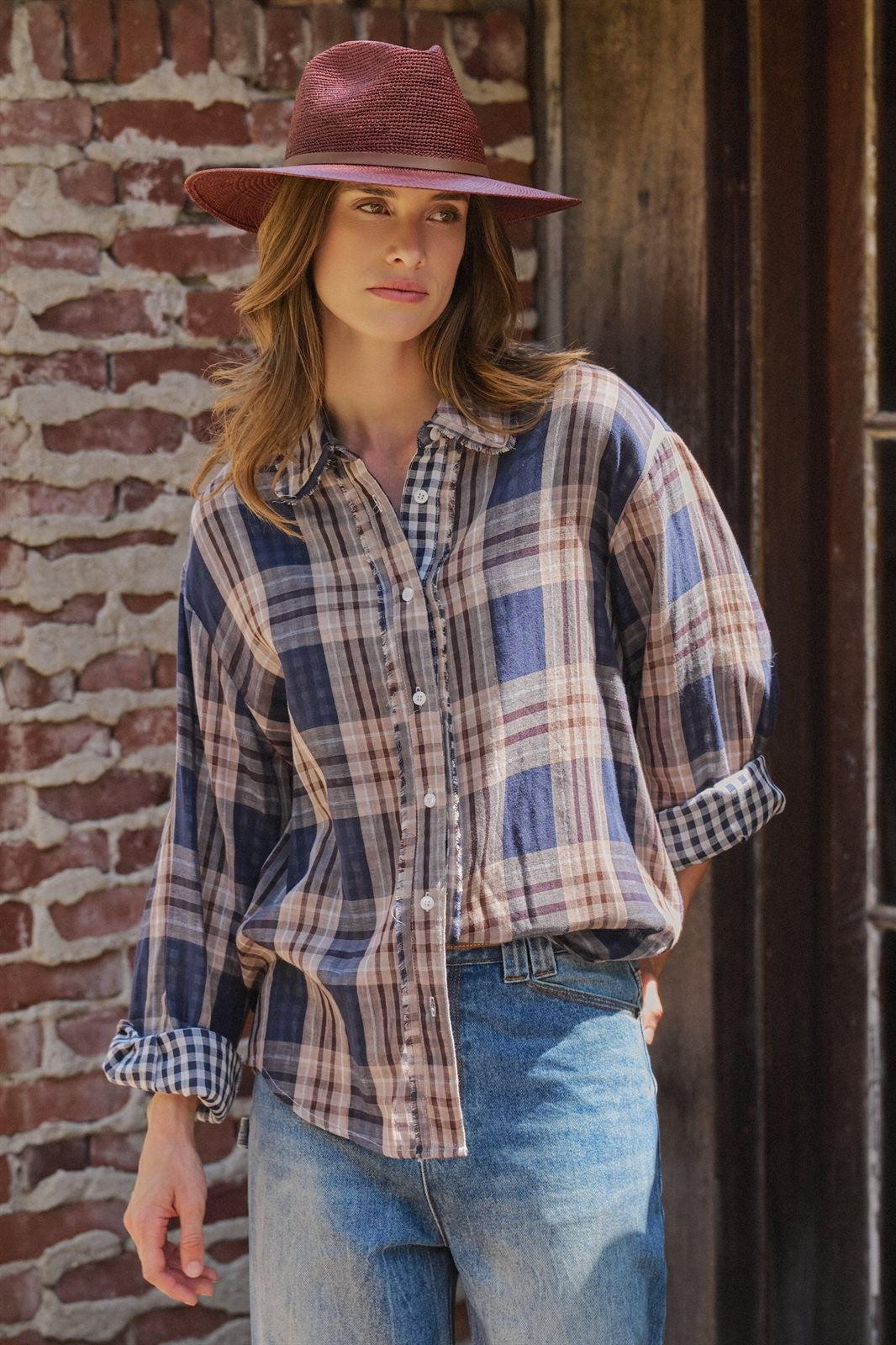 Oversized Plaid Cotton Button-Down Shirt