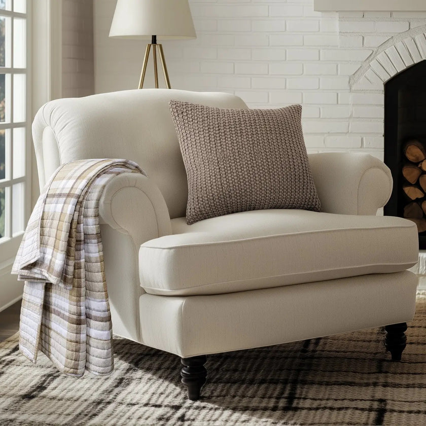 Spencer Plaid Quilted Throw Natural