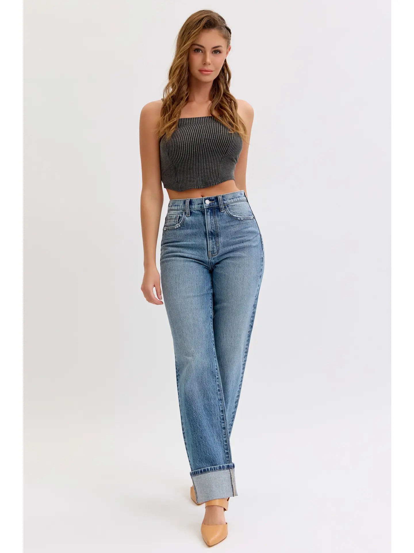 Super High Rise Dad Jean w Cuff front