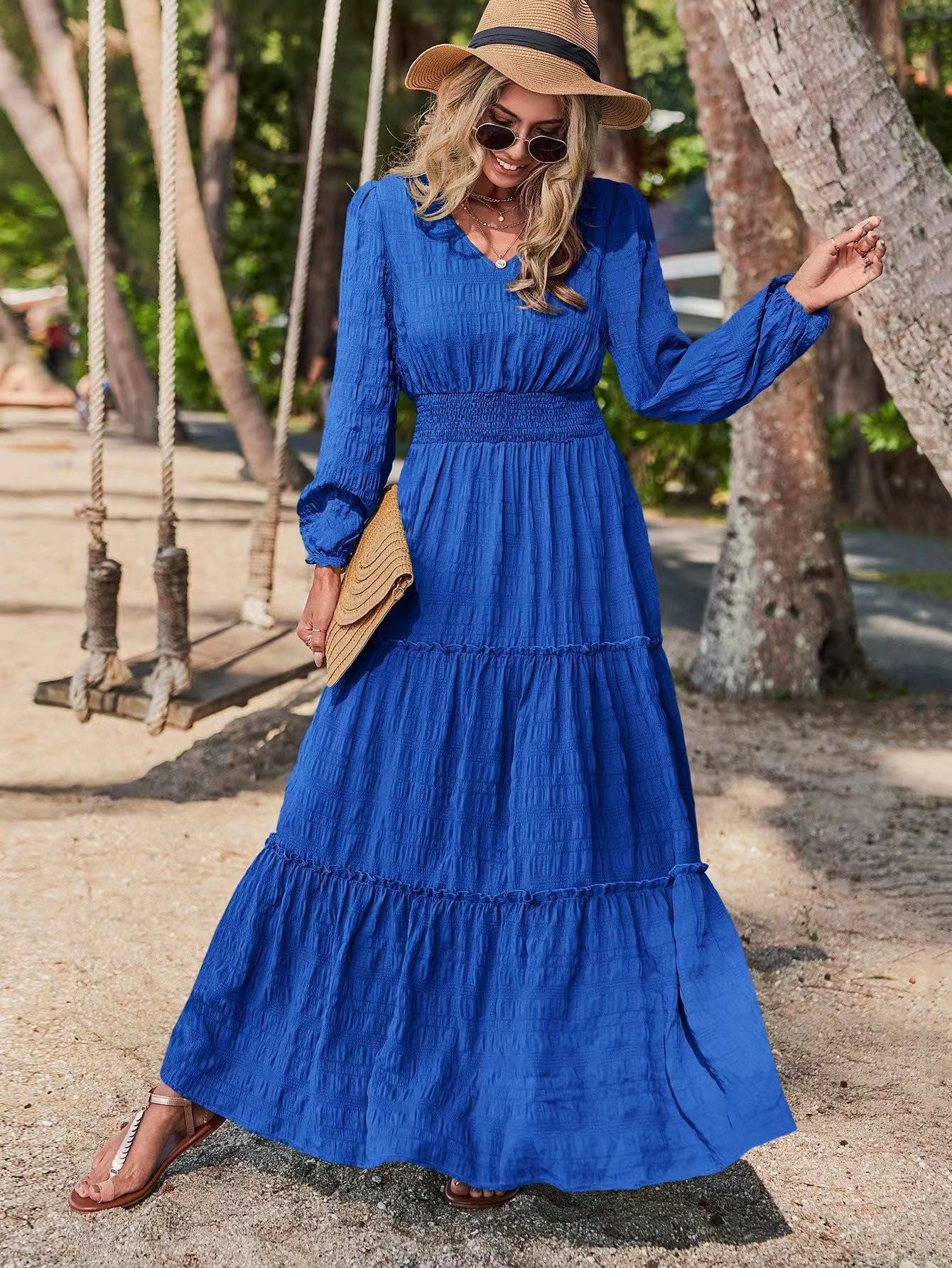 Holly Long Sleeve Tiered Maxi Dress stock image