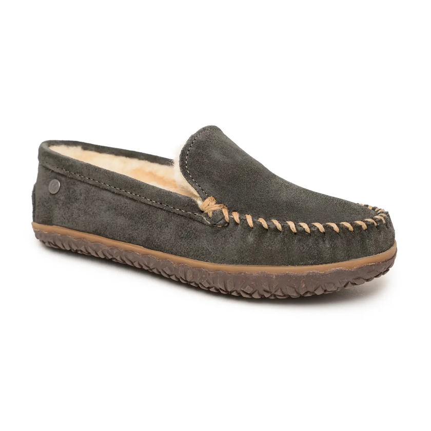 Women's Suede Sheepskin Lined Indoor/Outdoor Slippers charcoal